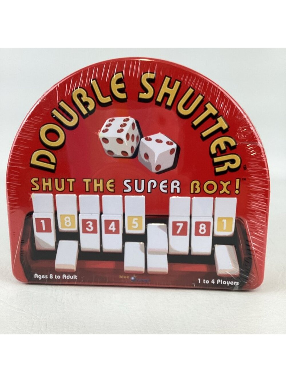 Double Shutter Shut The Super Box Dice Tiles Storage Tin 2010 Blue Orange Sealed
